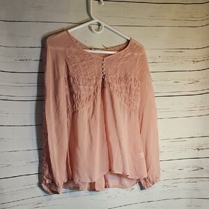 J‎ Jill Petite SP Small Pink Long Sleeve Blouse Top Ruched Details